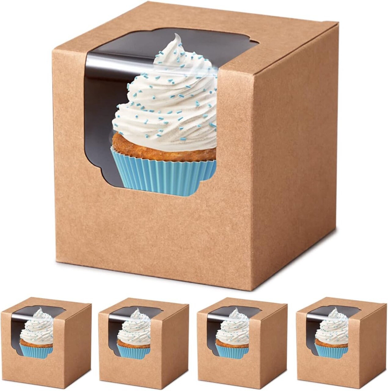 60 Kraft Cupcake Boxes with Inserts, 3.5 in, for Cookies & Pastries